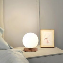 Opviq Lámpara de Mesa de Madera y Cristal Blanca